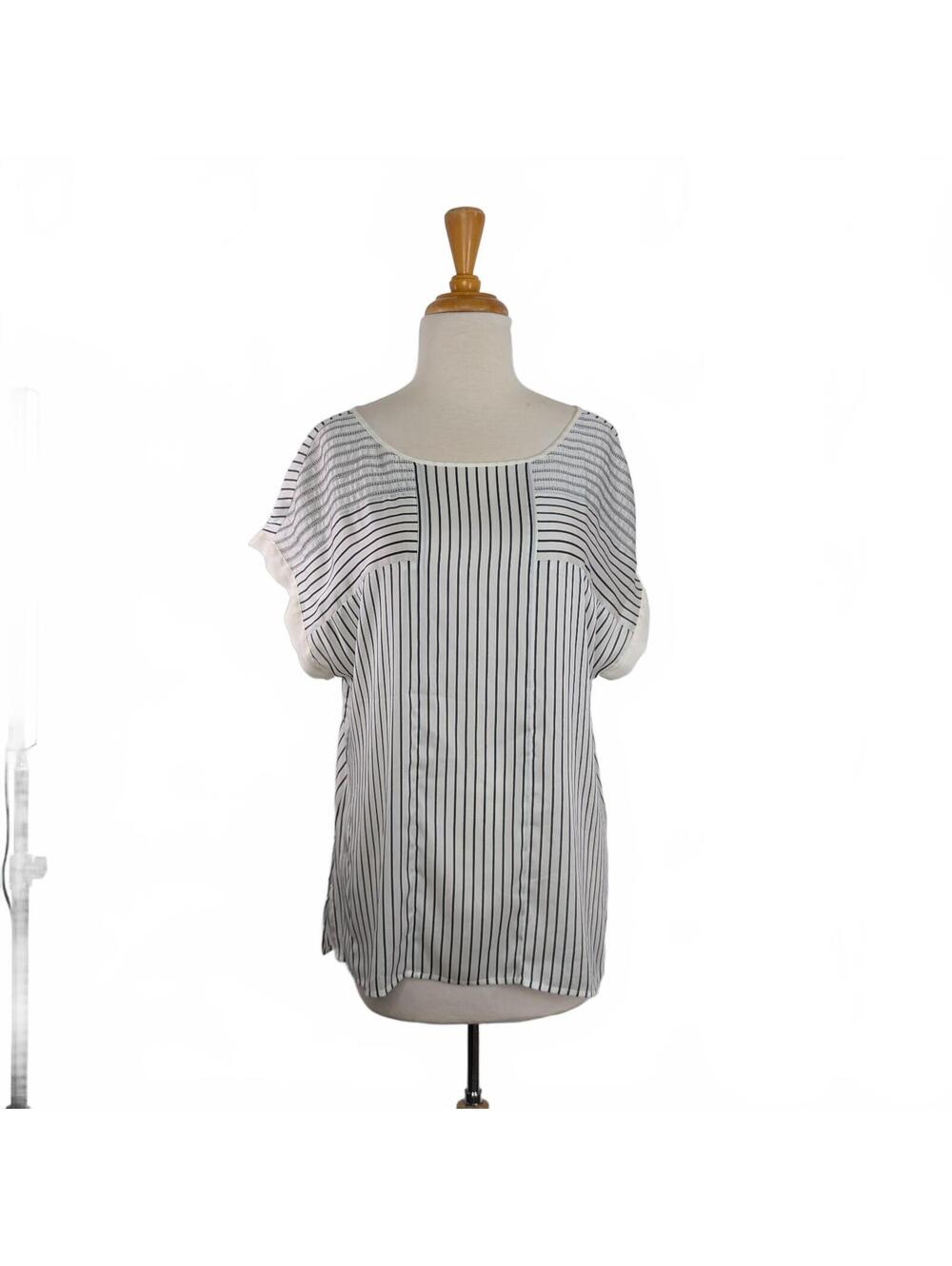 Ann Taylor L Black White Striped Top T-shirt Satin Evening Career VTG Fits S M